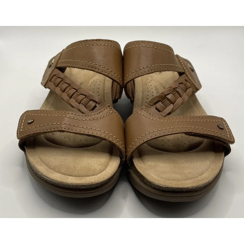 Clarks Collection Leather Slide Sandals - April Raelyn Tan A49 Women's Size 6.5M